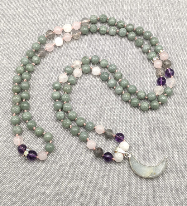 Burma Jade Rose Quartz Moon Mala