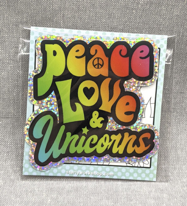 Peace Love Unicorns Glitter Sticker - Image 2