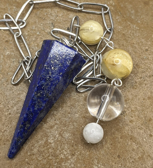 Lapis Golden Yellow Lepidolite Pendulum - Image 2